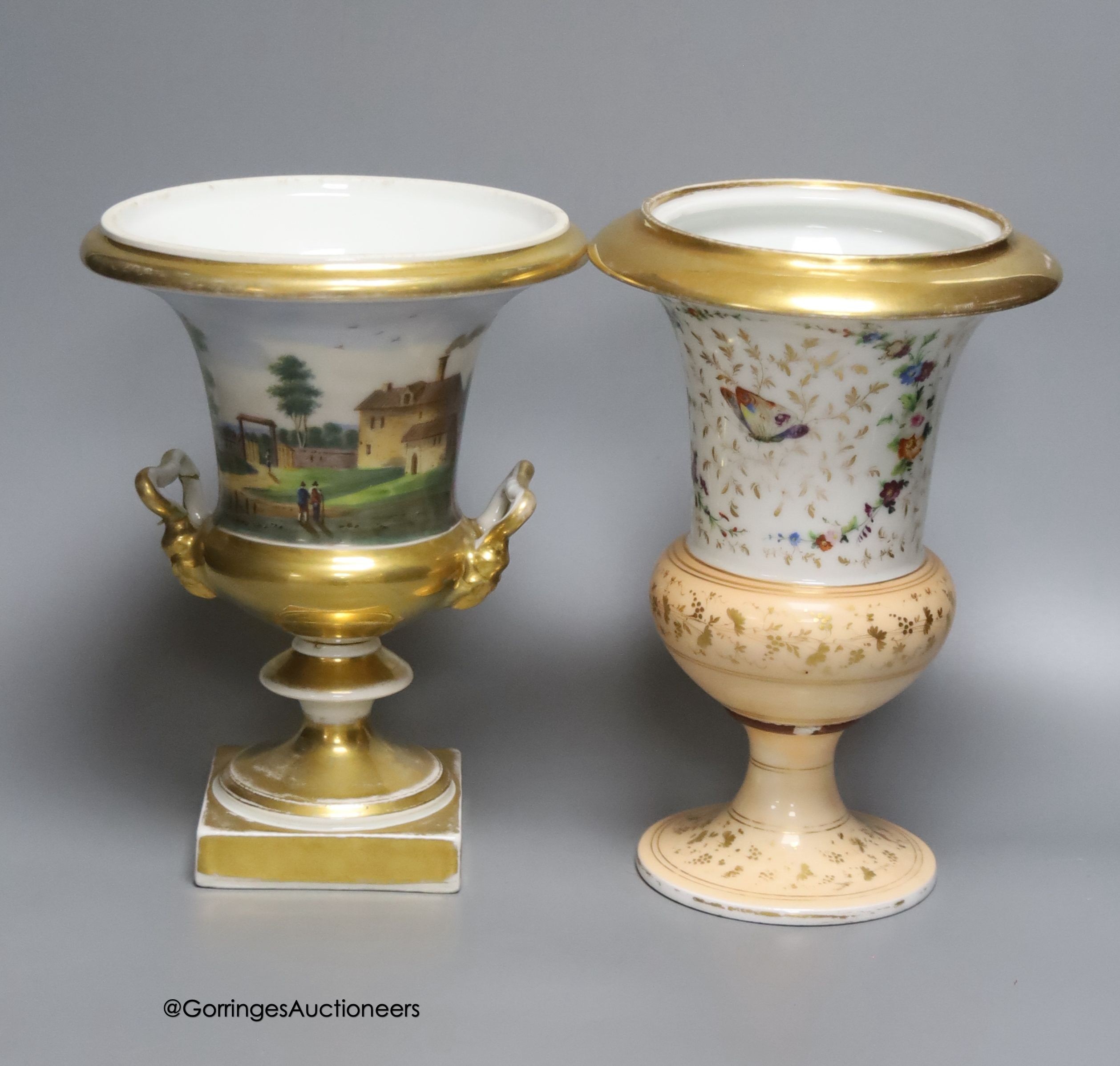 Three Paris porcelain campana urns and another similar vase, height 23cm